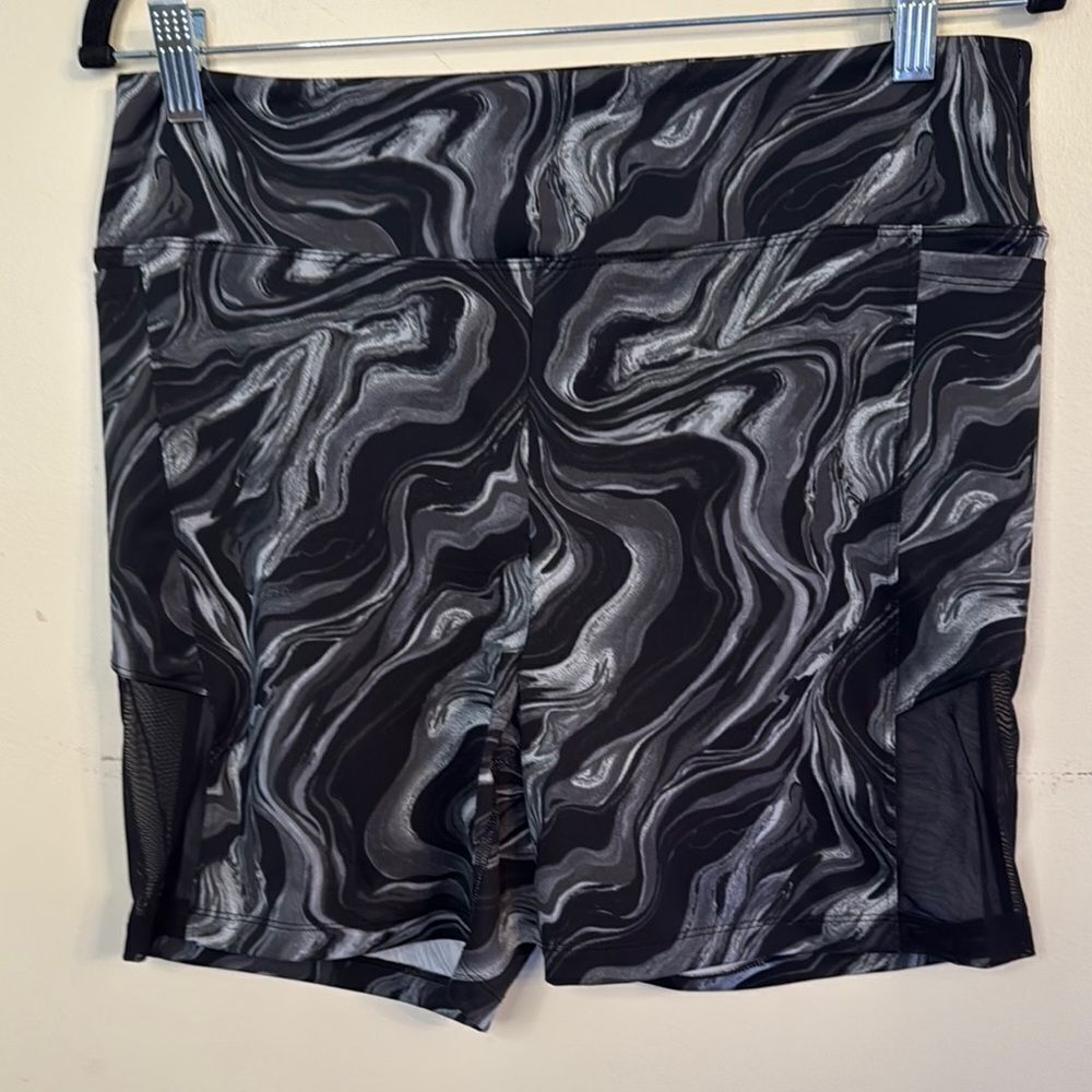 Pink Active Black and Gray Marble Print Gym Shorts